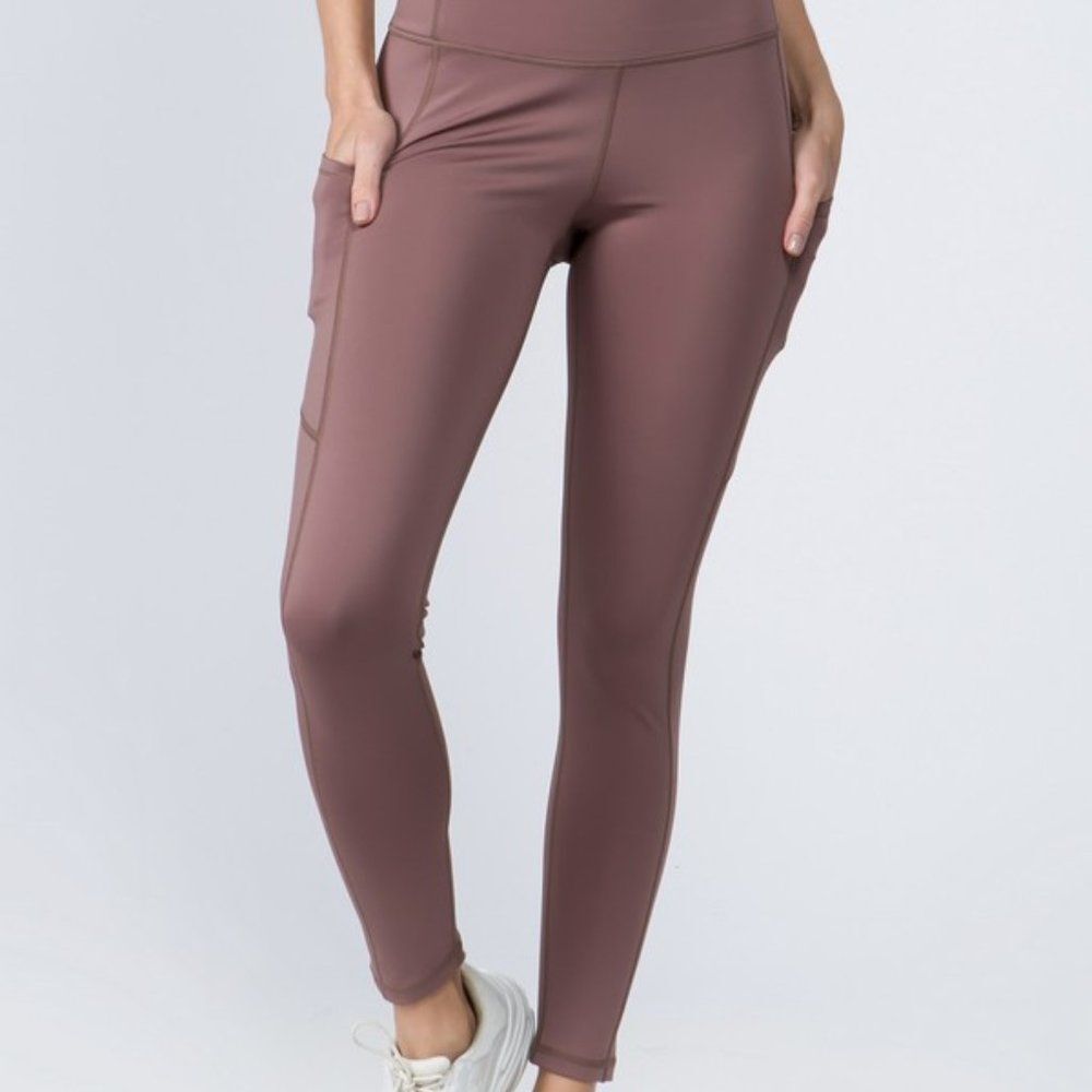 Yelete Mauve High Waist Tech Pocket Workout Leggings 4013 Large NWT Boutique